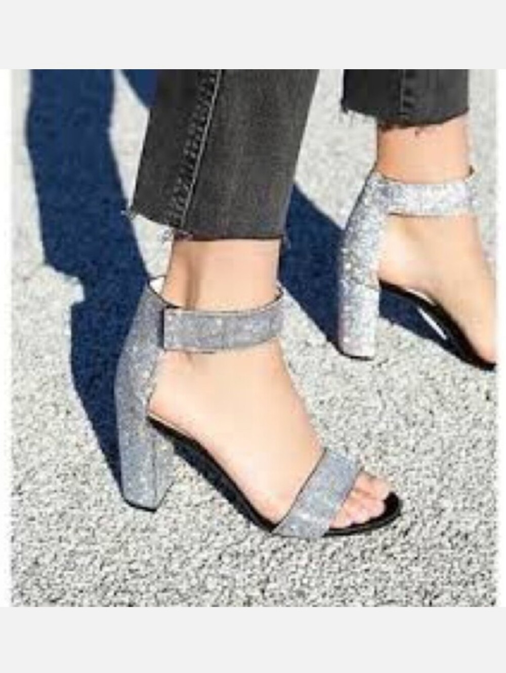 Jeffrey Campbell Lindsay Silver Rhinestone Block Heel Ankle Wrap Sandals 7.5